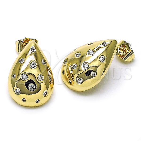 Oro Laminado Stud Earring, Gold Filled Style Teardrop Design, with White Cubic Zirconia, Polished, Golden Finish, 02.170.0451