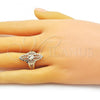 Oro Laminado Elegant Ring, Gold Filled Style Flower and Leaf Design, Diamond Cutting Finish, Golden Finish, 01.233.0035.08