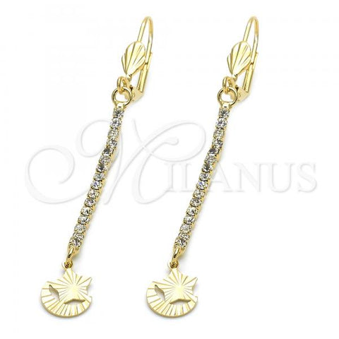 Oro Laminado Long Earring, Gold Filled Style Star Design, with  Cubic Zirconia, Golden Finish, 5.104.018