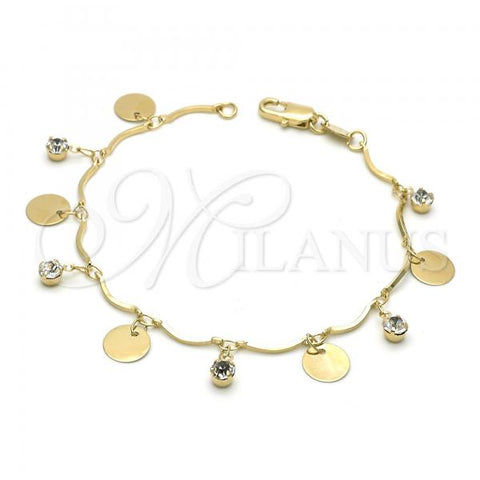 Oro Laminado Charm Bracelet, Gold Filled Style with White Cubic Zirconia, Diamond Cutting Finish, Golden Finish, 03.63.1065.07