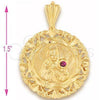 Oro Laminado Religious Pendant, Gold Filled Style Santa Barbara Design, with Ruby Cubic Zirconia, Diamond Cutting Finish, Golden Finish, 5.184.017