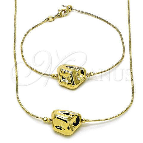 Oro Laminado Necklace and Bracelet, Gold Filled Style Rat Tail Design, Polished, Golden Finish, 06.179.0008