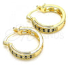 Oro Laminado Small Hoop, Gold Filled Style with Black and White Micro Pave, Polished, Golden Finish, 02.210.0270.2.20