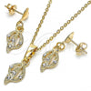 Oro Laminado Earring and Pendant Adult Set, Gold Filled Style with White Crystal, Polished, Golden Finish, 10.63.0581