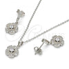 Sterling Silver Earring and Pendant Adult Set, Flower Design, with White Micro Pave and White Cubic Zirconia, Polished, Rhodium Finish, 10.275.0020