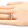 Oro Laminado Wedding Ring, Gold Filled Style Duo Design, with White Cubic Zirconia, Polished, Golden Finish, 01.284.0023.07 (Size 7)