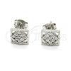 Sterling Silver Stud Earring, with White Cubic Zirconia, Polished, Rhodium Finish, 02.285.0009