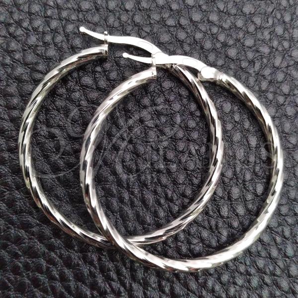 Sterling Silver Medium Hoop, Diamond Cutting Finish, Silver Finish, 02.389.0127.30