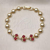 Oro Laminado Fancy Bracelet, Gold Filled Style Cherry and Ball Design, with Garnet and Green Cubic Zirconia, Polished, Golden Finish, 03.283.0475.07