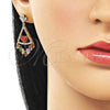 Oro Laminado Long Earring, Gold Filled Style Heart Design, with Multicolor Cubic Zirconia and White Micro Pave, Polished, Golden Finish, 02.282.0078