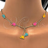 Oro Laminado Earring and Pendant Children Set, Gold Filled Style Elephant Design, with White Crystal, Multicolor Enamel Finish, Golden Finish, 06.60.0006.4