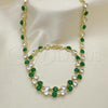 Oro Laminado Necklace and Bracelet, Gold Filled Style with Green and White Cubic Zirconia, Polished, Golden Finish, 06.205.0031.1