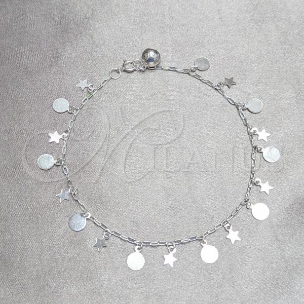 Sterling Silver Fancy Anklet, Star and Ball Design, Polished, Silver Finish, 03.409.0042.10