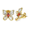 Oro Laminado Stud Earring, Gold Filled Style Butterfly Design, with Garnet and White Cubic Zirconia, Polished, Golden Finish, 02.387.0036