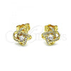 Oro Laminado Stud Earring, Gold Filled Style Love Knot Design, with White Micro Pave and White Cubic Zirconia, Polished, Golden Finish, 02.156.0652