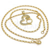 Oro Laminado Pendant Necklace, Gold Filled Style Heart Design, with White Cubic Zirconia, Polished, Golden Finish, 04.156.0103.1.20