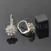 Oro Laminado Leverback Earring, Gold Filled Style Flower Design, with White Cubic Zirconia, Polished, Golden Finish, 5.125.006