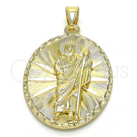 Oro Laminado Religious Pendant, Gold Filled Style San Judas Design, Diamond Cutting Finish, Golden Finish, 05.213.0061