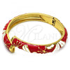 Oro Laminado Individual Bangle, Gold Filled Style Flower Design, Red Enamel Finish, Golden Finish, 07.246.0008.3.05 (10 MM Thickness, Size 5 - 2.50 Diameter)