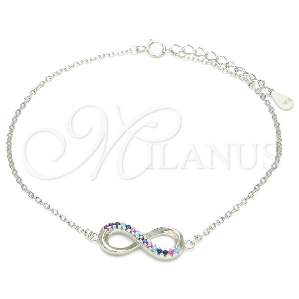 Sterling Silver Fancy Bracelet, Infinite Design, with Multicolor Cubic Zirconia, Polished, Rhodium Finish, 03.336.0067.08