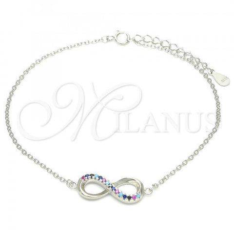 Sterling Silver Fancy Bracelet, Infinite Design, with Multicolor Cubic Zirconia, Polished, Rhodium Finish, 03.336.0067.08