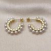 Oro Laminado Small Hoop, Gold Filled Style Ball Design, with Ivory Pearl, Polished, Golden Finish, 02.341.0243.25