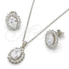 Sterling Silver Earring and Pendant Adult Set, with White Cubic Zirconia, Polished, Rhodium Finish, 10.174.0273