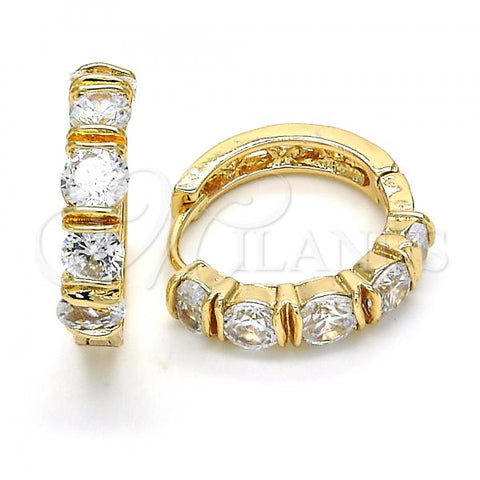 Oro Laminado Huggie Hoop, Gold Filled Style with White Cubic Zirconia, Polished, Golden Finish, 02.210.0054.6.20