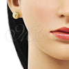 Oro Laminado Stud Earring, Gold Filled Style Flower Design, Diamond Cutting Finish, Golden Finish, 02.342.0276