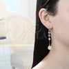 Oro Laminado Long Earring, Gold Filled Style San Benito Design, Polished, Tricolor, 02.351.0014