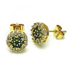 Oro Laminado Stud Earring, Gold Filled Style Flower Design, with Green and White Cubic Zirconia, Polished, Golden Finish, 02.344.0076.2