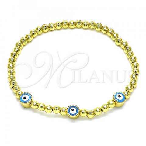 Oro Laminado Fancy Bracelet, Gold Filled Style Expandable Bead and Evil Eye Design, Light Blue Enamel Finish, Golden Finish, 03.341.0138.3.07