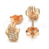 Sterling Silver Stud Earring, Hand of God Design, with White Cubic Zirconia, Polished, Rose Gold Finish, 02.336.0112.1
