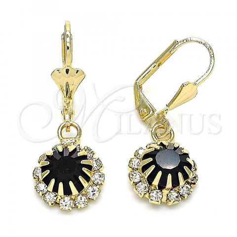 Oro Laminado Dangle Earring, Gold Filled Style with Dark Amethyst and White Crystal, Polished, Golden Finish, 02.122.0113.7