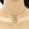 Oro Laminado Pendant Necklace, Gold Filled Style Heart and Flower Design, Polished, Golden Finish, 04.351.0012.2.20