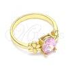 Oro Laminado Multi Stone Ring, Gold Filled Style Flower Design, with Pink Cubic Zirconia, Polished, Golden Finish, 01.210.0121.1.07