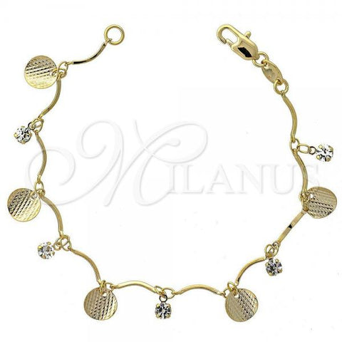 Oro Laminado Charm Bracelet, Gold Filled Style with White Cubic Zirconia, Diamond Cutting Finish, Golden Finish, 5.031.003.07
