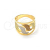 Oro Laminado Elegant Ring, Gold Filled Style Diamond Cutting Finish, Tricolor, 117.019.08 (Size 8)