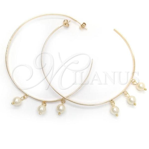 Oro Laminado Large Hoop, Gold Filled Style with Ivory Pearl, Polished, Golden Finish, 02.58.0076.70
