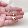 Oro Laminado Earring and Pendant Adult Set, Gold Filled Style Heart Design, Polished, Golden Finish, 10.342.0215