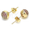 Oro Laminado Stud Earring, Gold Filled Style with Ruby Micro Pave, Polished, Golden Finish, 02.156.0424.2