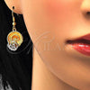 Oro Laminado Necklace and Earring, Gold Filled Style Spiral and Leaf Design, with White Crystal, Polished, Two Tone, 06.59.0109.1