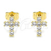Oro Laminado Stud Earring, Gold Filled Style Cross Design, with White Cubic Zirconia, Polished, Golden Finish, 02.210.0444