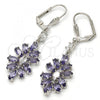 Rhodium Plated Long Earring, Leaf Design, with Amethyst and White Cubic Zirconia, Polished, Rhodium Finish, 02.205.0057.8
