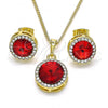 Oro Laminado Earring and Pendant Adult Set, Gold Filled Style with Garnet and White Crystal, Polished, Golden Finish, 10.379.0004