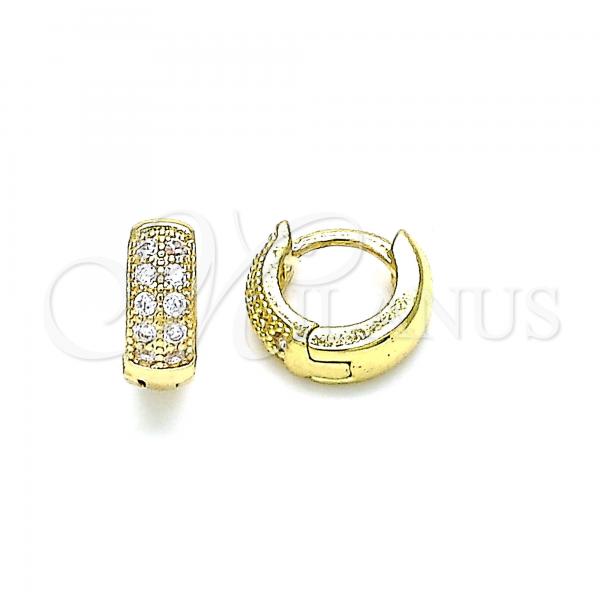 Oro Laminado Huggie Hoop, Gold Filled Style with White Micro Pave, Polished, Golden Finish, 02.195.0129.10