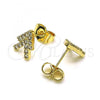 Oro Laminado Stud Earring, Gold Filled Style with White Micro Pave, Polished, Golden Finish, 02.210.0667