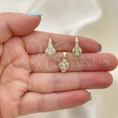 Oro Laminado Earring and Pendant Adult Set, Gold Filled Style with White Cubic Zirconia and White Micro Pave, Polished, Golden Finish, 10.195.0021