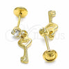 Oro Laminado Stud Earring, Gold Filled Style key Design, with  Cubic Zirconia, Polished, Golden Finish, 02.09.0165
