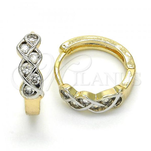 Oro Laminado Huggie Hoop, Gold Filled Style with White Cubic Zirconia, Polished, Two Tone, 02.210.0134.15